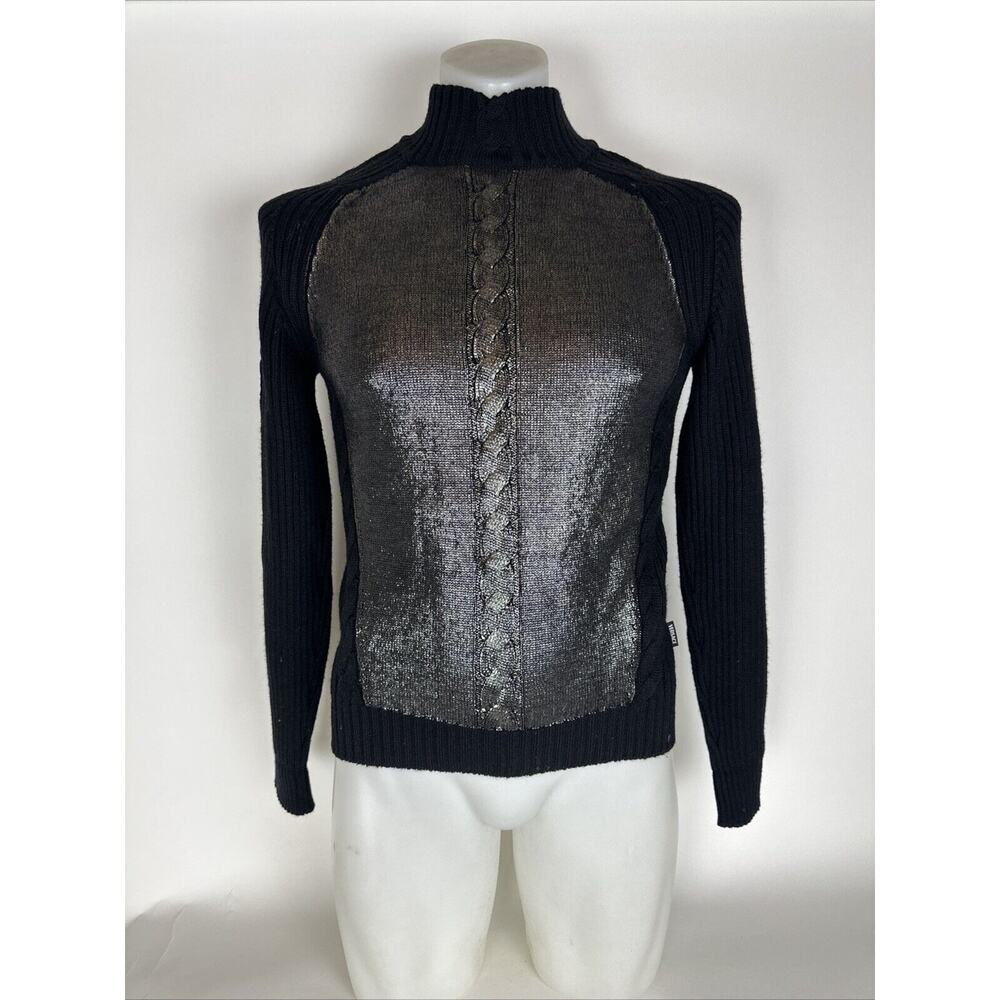 Versace Black Argyle Ribbed Knit Sweater Pullover Women Size M
